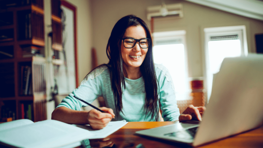 A university student reviewing her work 