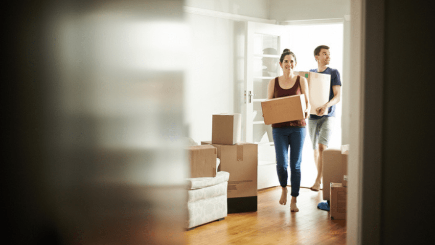 Tenants moving in to their new rented home