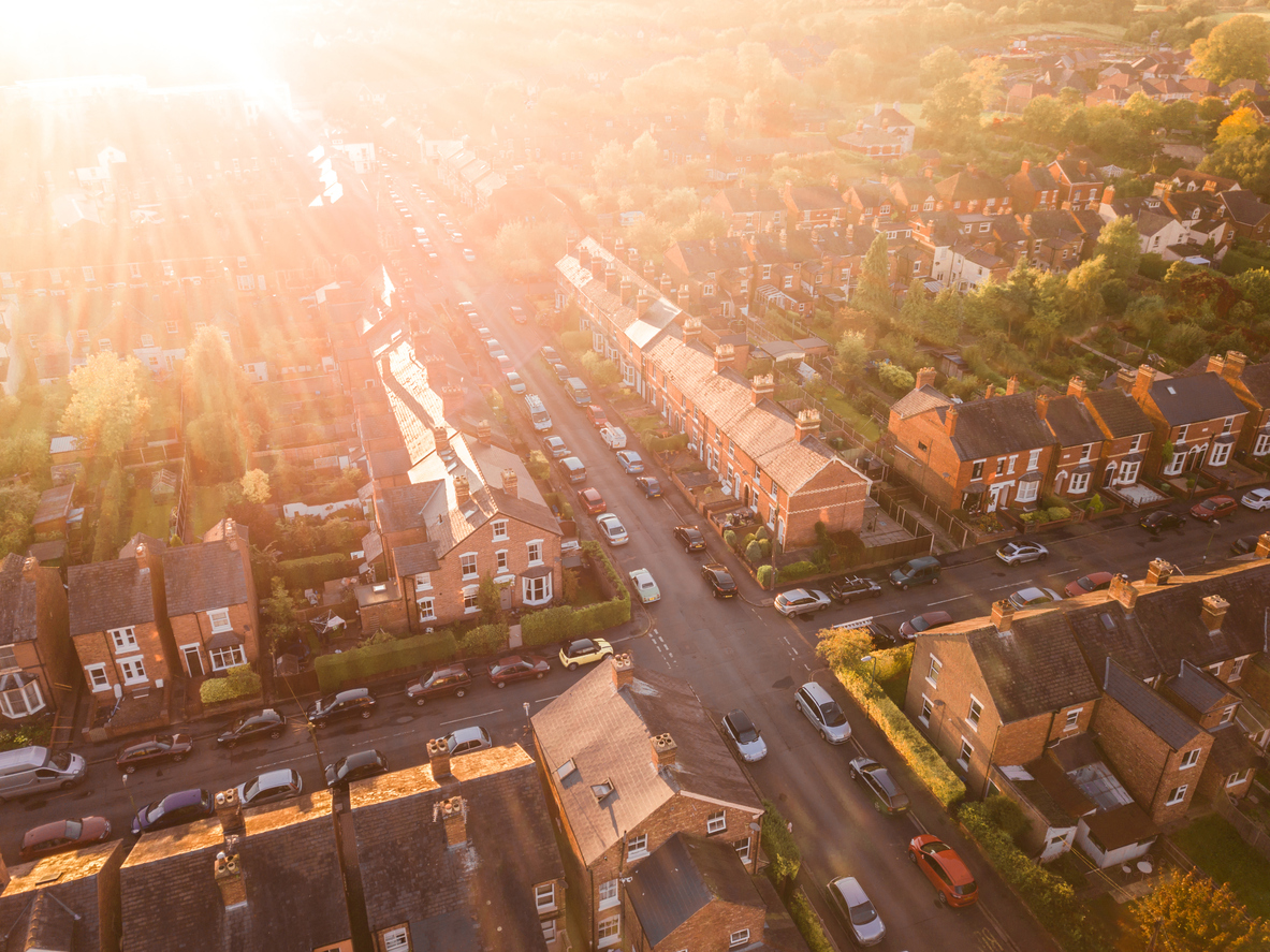 Aerial image of houses sunshine