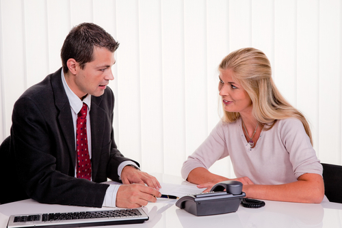 Landlord talking to tenant